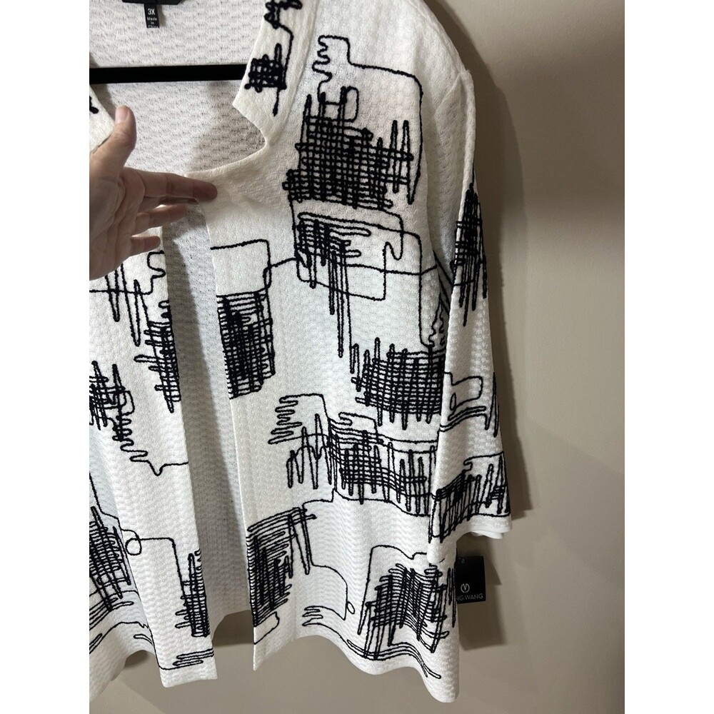 Ming Wang Knit Cardigan 3X White With Black Abstract Jacket NEW! - Picture 4 of 14